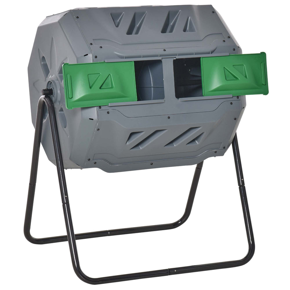 Composteur de Jardin - bac à Compost pour déchets - Rotatif 360° - Double Chambre 160 L - Acier PP Gris