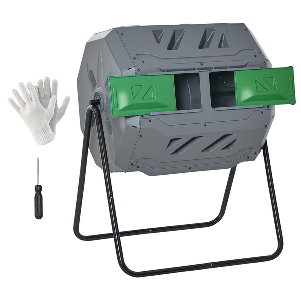 Composteur de Jardin - bac à Compost pour déchets - Rotatif 360° - Double Chambre 160 L - Acier PP Gris