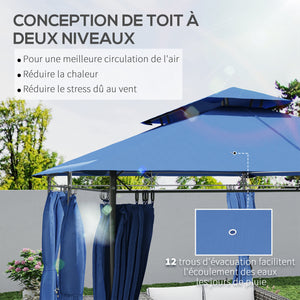 Tonnelle de jardin extérieur 3x4m, 6 colonnes en métal - pavillon de jardin avec double toit respirant - barnum 12 oeillets de drainage et abri solaire pour terrasse & événements, bleu foncé