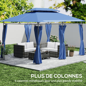 Tonnelle de jardin extérieur 3x4m, 6 colonnes en métal - pavillon de jardin avec double toit respirant - barnum 12 oeillets de drainage et abri solaire pour terrasse & événements, bleu foncé