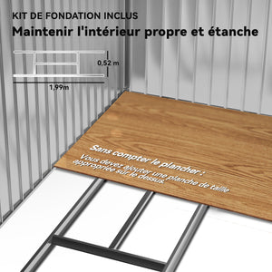Abri de Jardin 2,42 m² - Remise pour Outils avec Fondation - cabanon Porte verrouillable - dim. 213L x 130l x 185H cm - tôle d'acier Vert