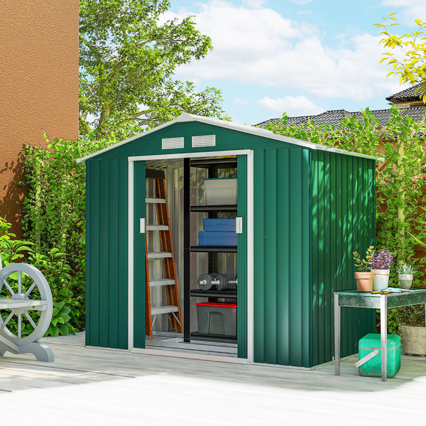 Abri de Jardin 2,42 m² - Remise pour Outils avec Fondation - cabanon Porte verrouillable - dim. 213L x 130l x 185H cm - tôle d'acier Vert