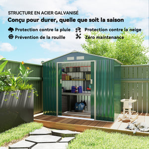 Abri de Jardin 2,42 m² - Remise pour Outils avec Fondation - cabanon Porte verrouillable - dim. 213L x 130l x 185H cm - tôle d'acier Vert
