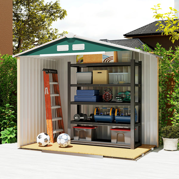 Abri de Jardin 2,42 m² - Remise pour Outils avec Fondation - cabanon Porte verrouillable - dim. 213L x 130l x 185H cm - tôle d'acier Vert