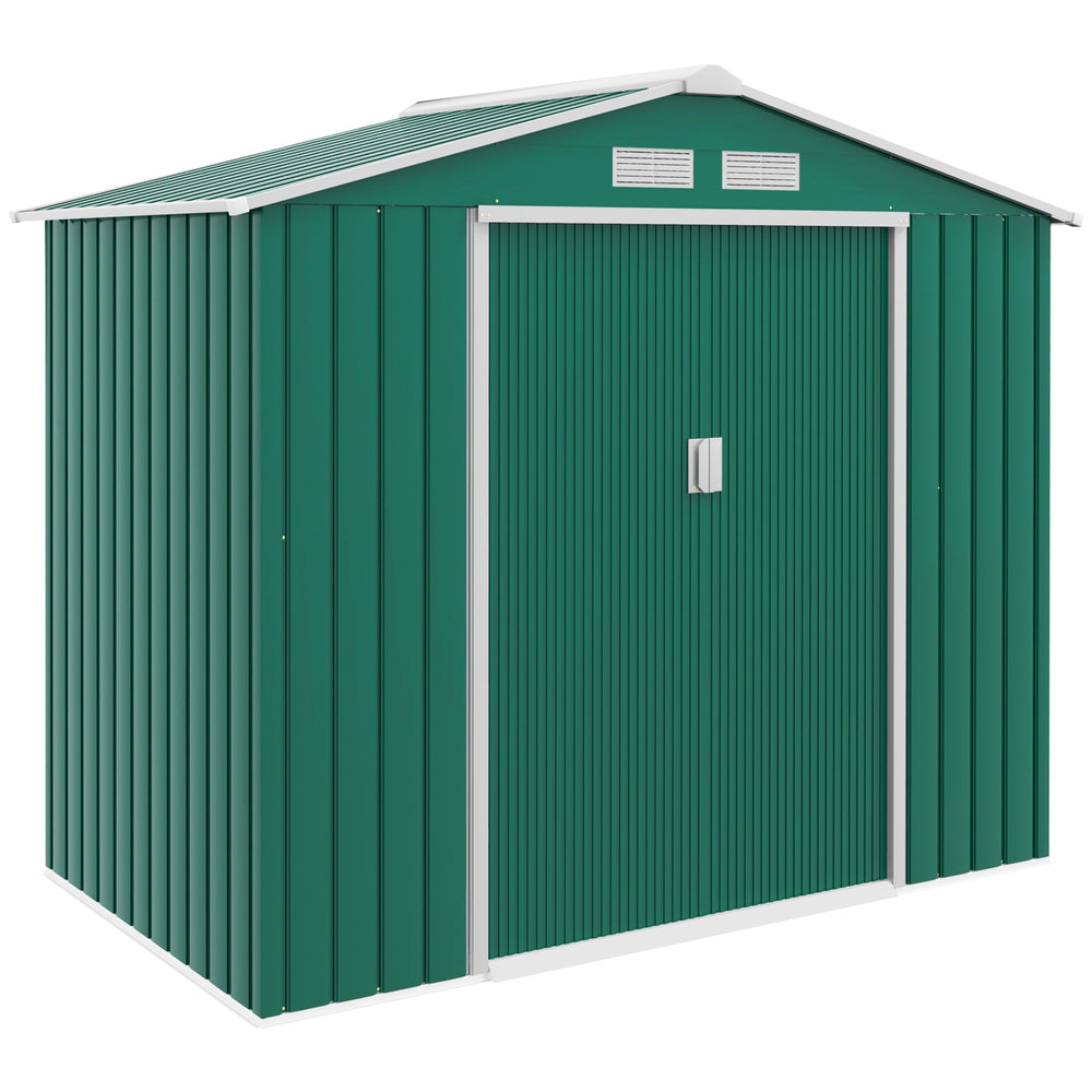 Abri de Jardin 2,42 m² - Remise pour Outils avec Fondation - cabanon Porte verrouillable - dim. 213L x 130l x 185H cm - tôle d'acier Vert