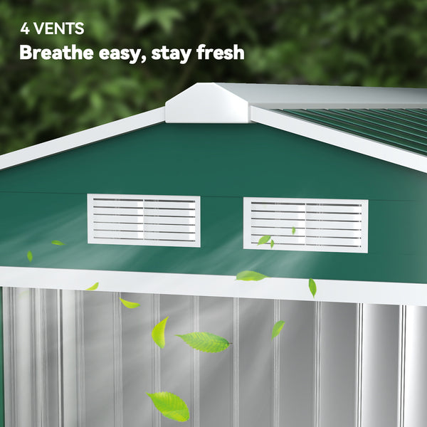 Abri de Jardin 2,42 m² - Remise pour Outils avec Fondation - cabanon Porte verrouillable - dim. 213L x 130l x 185H cm - tôle d'acier Vert