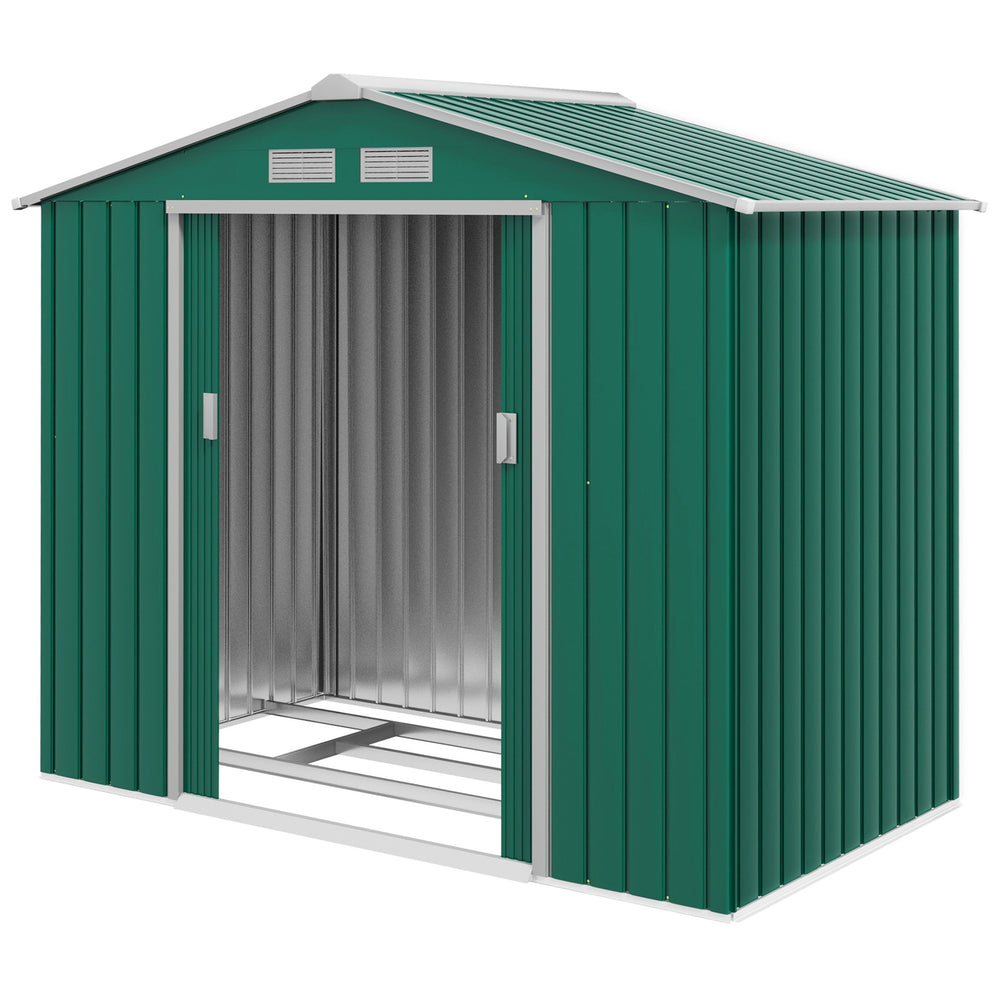 Abri de Jardin 2,42 m² - Remise pour Outils avec Fondation - cabanon Porte verrouillable - dim. 213L x 130l x 185H cm - tôle d'acier Vert
