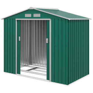 Abri de Jardin 2,42 m² - Remise pour Outils avec Fondation - cabanon Porte verrouillable - dim. 213L x 130l x 185H cm - tôle d'acier Vert