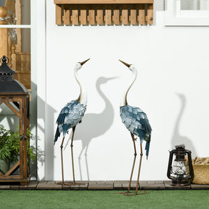 Lot de 2 statues de jardin sculpture de la grue décoration d'oiseau extérieure en acier pour terrasse balcon cour pelouse 72,5 à 74 cm
