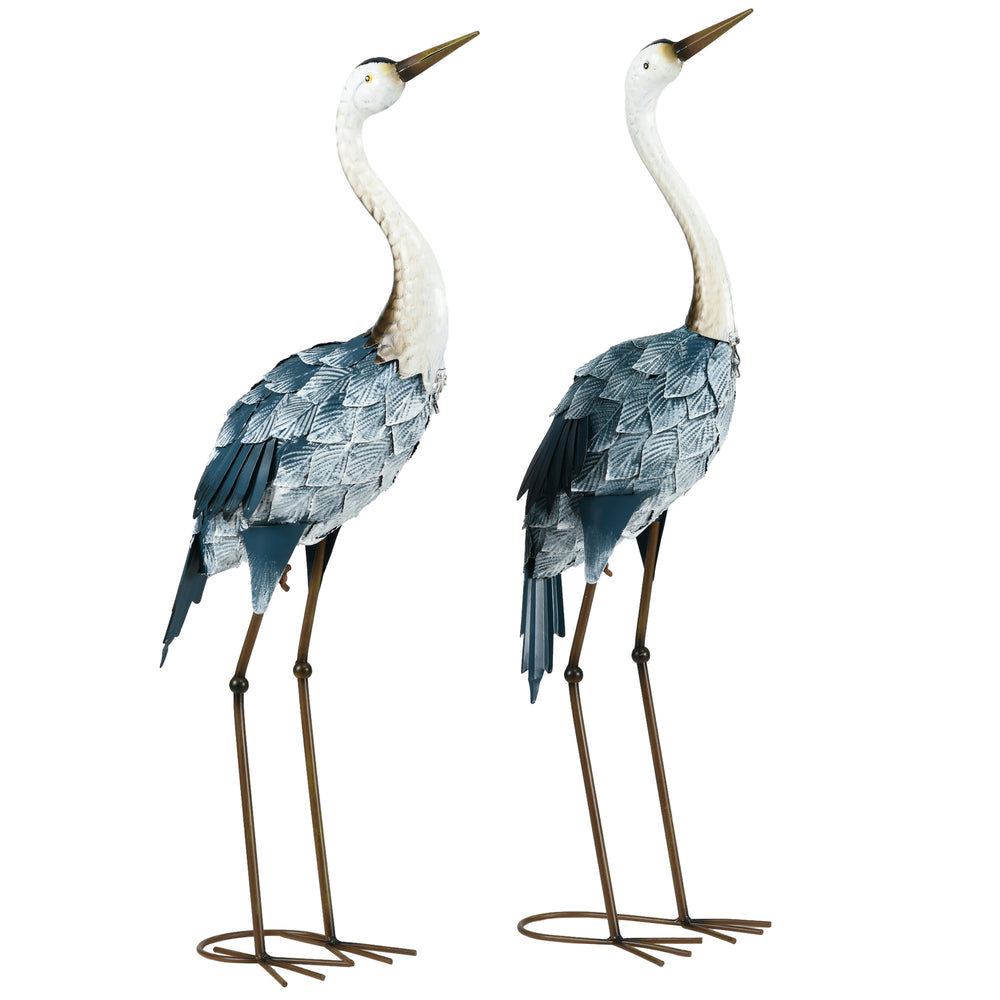 Lot de 2 statues de jardin sculpture de la grue décoration d'oiseau extérieure en acier pour terrasse balcon cour pelouse 72,5 à 74 cm