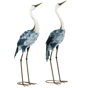 Lot de 2 statues de jardin sculpture de la grue décoration d'oiseau extérieure en acier pour terrasse balcon cour pelouse 72,5 à 74 cm