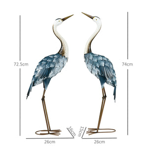 Lot de 2 statues de jardin sculpture de la grue décoration d'oiseau extérieure en acier pour terrasse balcon cour pelouse 72,5 à 74 cm