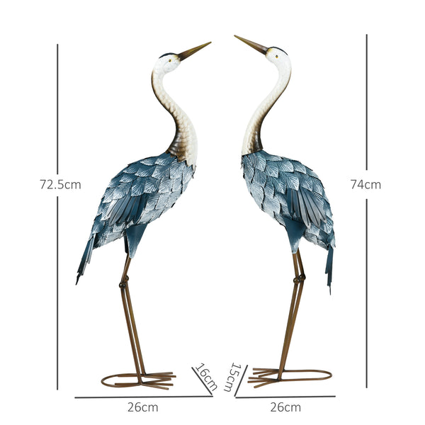 Lot de 2 statues de jardin sculpture de la grue décoration d'oiseau extérieure en acier pour terrasse balcon cour pelouse 72,5 à 74 cm