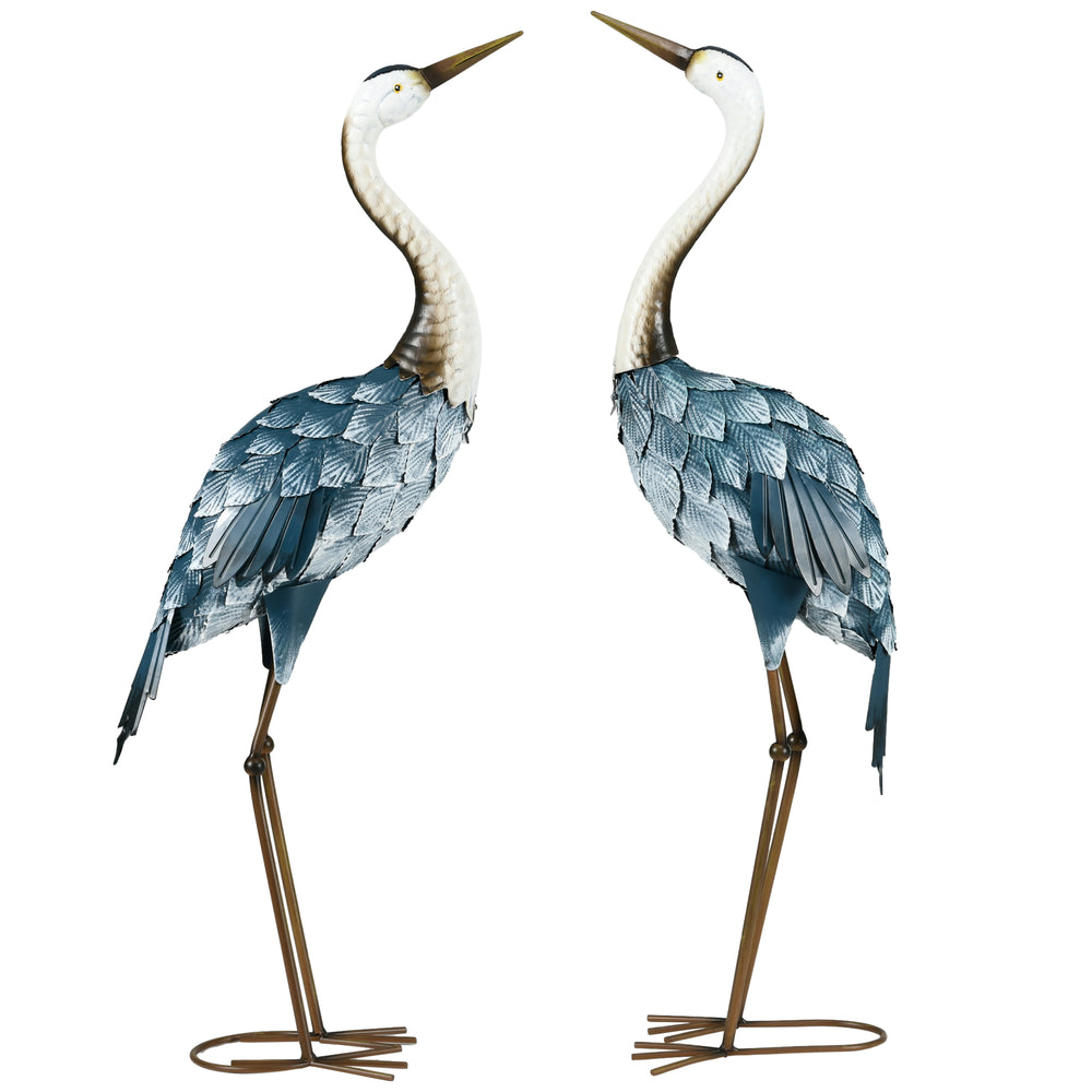 Lot de 2 statues de jardin sculpture de la grue décoration d'oiseau extérieure en acier pour terrasse balcon cour pelouse 72,5 à 74 cm