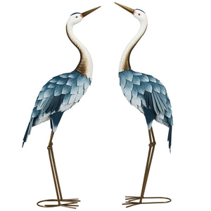 Lot de 2 statues de jardin sculpture de la grue décoration d'oiseau extérieure en acier pour terrasse balcon cour pelouse 72,5 à 74 cm