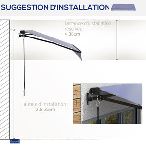 Store banne manuel rétractable 3 x 2,5 m store pour balcon inclinaison réglable manivelle cadre en aluminium polyester Anti-UV bleu et blanc