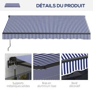 Store banne manuel rétractable 3 x 2,5 m store pour balcon inclinaison réglable manivelle cadre en aluminium polyester Anti-UV bleu et blanc