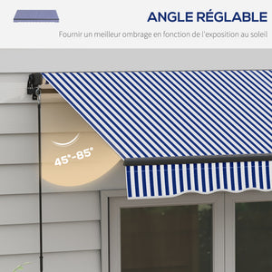 Store banne manuel rétractable 3 x 2,5 m store pour balcon inclinaison réglable manivelle cadre en aluminium polyester Anti-UV bleu et blanc