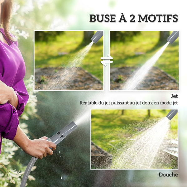 Dévidoir enrouleur de tuyau d'arrosage avec 20m et tuyau d'entrée de 2m, buse de pulvérisation réglable 2 en 1, à fixer au mur ou à poser