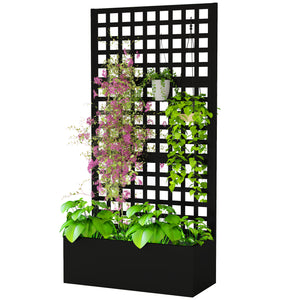 Jardinière avec treillis, brise-vue, lit surélevé de jardin, jardinière extérieure en acier galvanisée, pour plantes grimpantes, bac à fleurs pour balcon terrasse patio, 89x40x178cm, noir