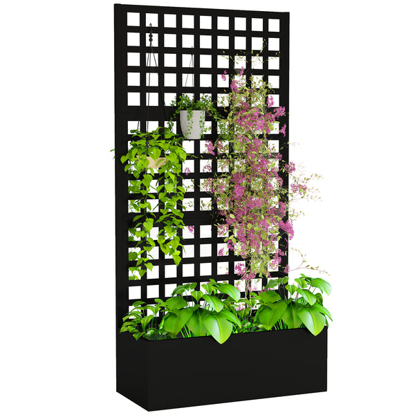 Jardinière avec treillis, brise-vue, lit surélevé de jardin, jardinière extérieure en acier galvanisée, pour plantes grimpantes, bac à fleurs pour balcon terrasse patio, 89x40x178cm, noir