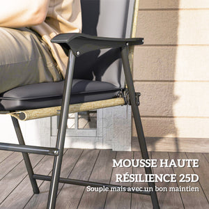 Lot de 4 coussins de chaise d'extérieur galette de chaise à dossier haut attaches et bande réglable tissu teint en fil anti-décoloration UPF50+ pour jardin terrasse balcon 124x50x5cm gris