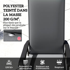 Lot de 4 coussins de chaise d'extérieur galette de chaise à dossier haut attaches et bande réglable tissu teint en fil anti-décoloration UPF50+ pour jardin terrasse balcon 124x50x5cm gris