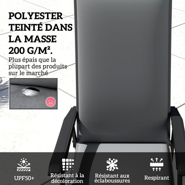 Lot de 4 coussins de chaise d'extérieur galette de chaise à dossier haut attaches et bande réglable tissu teint en fil anti-décoloration UPF50+ pour jardin terrasse balcon 124x50x5cm gris