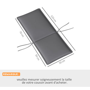 Lot de 4 coussins de chaise d'extérieur galette de chaise à dossier haut attaches et bande réglable tissu teint en fil anti-décoloration UPF50+ pour jardin terrasse balcon 124x50x5cm gris