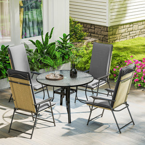 Lot de 4 coussins de chaise d'extérieur galette de chaise à dossier haut attaches et bande réglable tissu teint en fil anti-décoloration UPF50+ pour jardin terrasse balcon 124x50x5cm gris