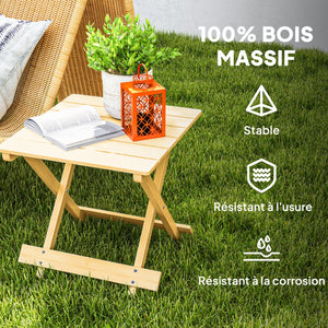 Table basse pliante en bois massif, table d'appoint pliante, légère, dessus à lattes, pour balcon, jardin, terrasse, 40 x 43 x 40 cm, bois naturel