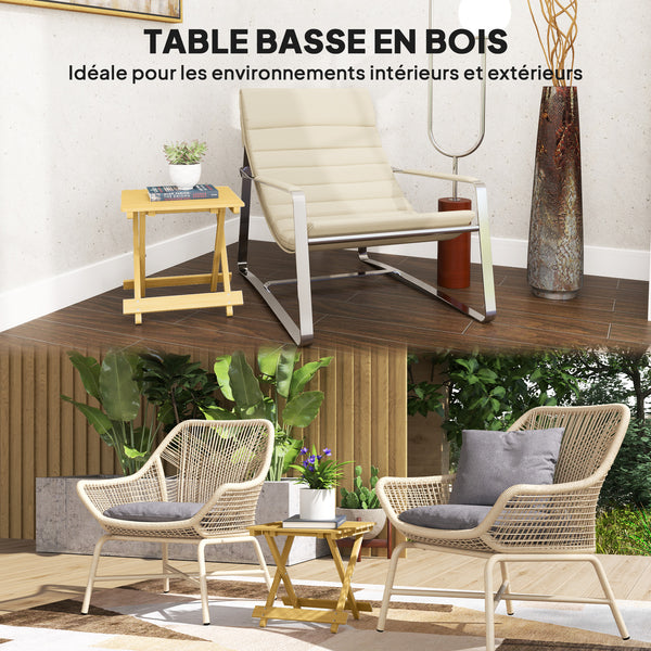 Table basse pliante en bois massif, table d'appoint pliante, légère, dessus à lattes, pour balcon, jardin, terrasse, 40 x 43 x 40 cm, bois naturel