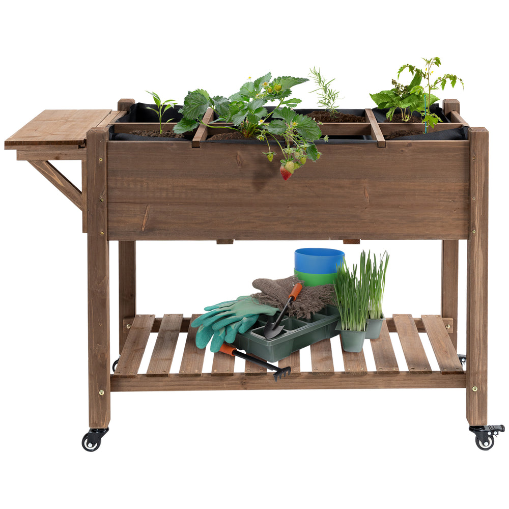 Jardinière sur Pied - Potager sur roulettes - étagère, Tablette Rabattable, Inserts d'irrigation, Feutre de Drainage Inclus - Bois Sapin pré-huilé