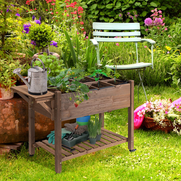 Jardinière sur Pied - Potager sur roulettes - étagère, Tablette Rabattable, Inserts d'irrigation, Feutre de Drainage Inclus - Bois Sapin pré-huilé