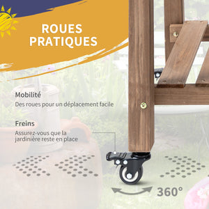 Jardinière sur Pied - Potager sur roulettes - étagère, Tablette Rabattable, Inserts d'irrigation, Feutre de Drainage Inclus - Bois Sapin pré-huilé