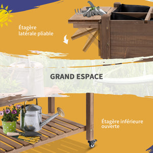 Jardinière sur Pied - Potager sur roulettes - étagère, Tablette Rabattable, Inserts d'irrigation, Feutre de Drainage Inclus - Bois Sapin pré-huilé