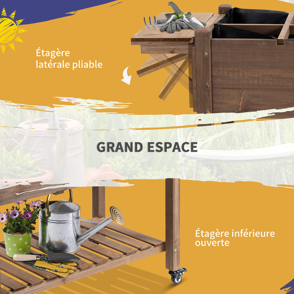 Jardinière sur Pied - Potager sur roulettes - étagère, Tablette Rabattable, Inserts d'irrigation, Feutre de Drainage Inclus - Bois Sapin pré-huilé