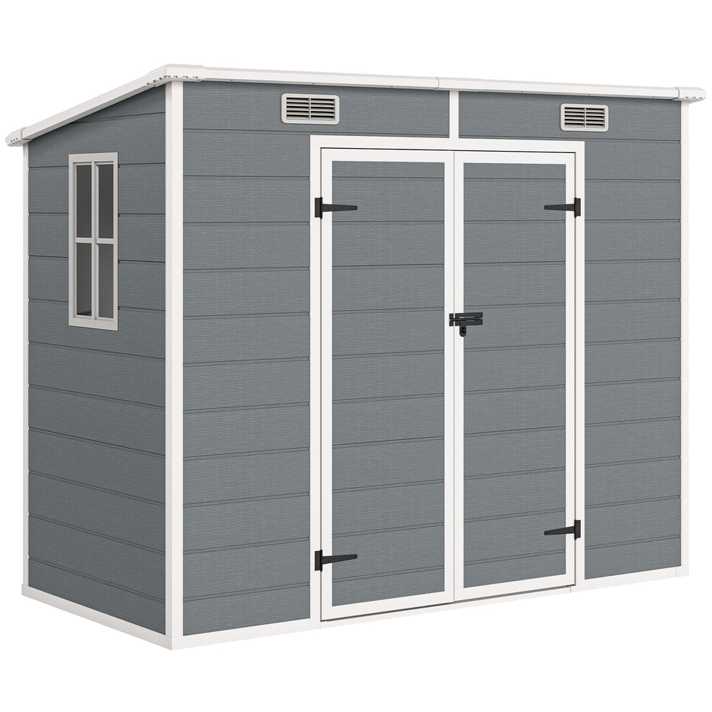 Abri de jardin 2,54 m² cabane de jardin extérieur 2,4 x 1,3 m cabanon rangement outils avec fondation, fenêtre, portes verrouillables et 2 aérations, abri à outils en aluminium et PP, gris