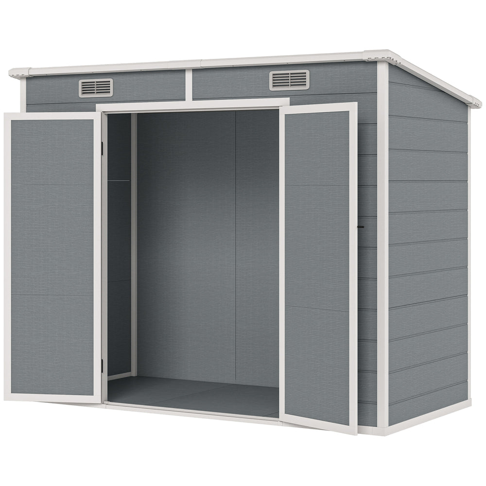 Abri de jardin 2,54 m² cabane de jardin extérieur 2,4 x 1,3 m cabanon rangement outils avec fondation, fenêtre, portes verrouillables et 2 aérations, abri à outils en aluminium et PP, gris
