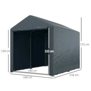 Abri de jardin tente de stockage portable abri de vélo garage pour extérieur avec cadre en métal galvanisé et grande porte, 1,6 x 2,2 m gris foncé