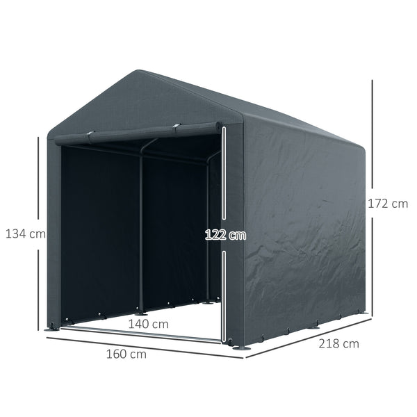 Abri de jardin tente de stockage portable abri de vélo garage pour extérieur avec cadre en métal galvanisé et grande porte, 1,6 x 2,2 m gris foncé