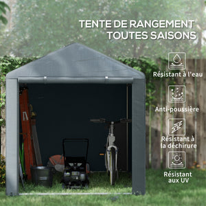 Abri de jardin tente de stockage portable abri de vélo garage pour extérieur avec cadre en métal galvanisé et grande porte, 1,6 x 2,2 m gris foncé