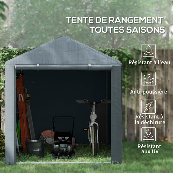 Abri de jardin tente de stockage portable abri de vélo garage pour extérieur avec cadre en métal galvanisé et grande porte, 1,6 x 2,2 m gris foncé