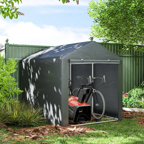 Abri de jardin tente de stockage portable abri de vélo garage pour extérieur avec cadre en métal galvanisé et grande porte, 1,6 x 2,2 m gris foncé