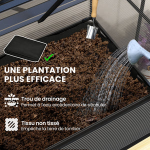 Mini Serre sur Pieds - jardinière surélevée - dim.  120L x 60l x 103H cm - double toit ouvrable Panneaux de Polycarbonate, acier, Bois Sapin traité