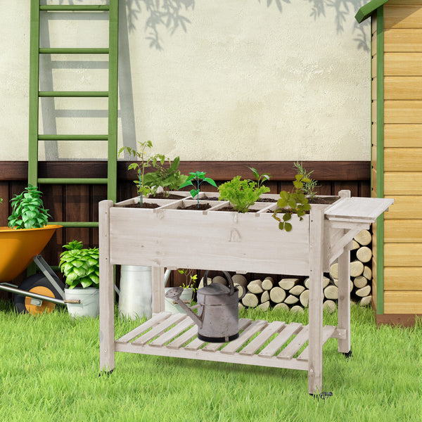 Jardinière sur Pied - Potager sur roulettes - étagère, Tablette Rabattable, Inserts d'irrigation, Feutre de Drainage Inclus - Bois Sapin pré-huilé dim. 123L x 54l x 87H cm