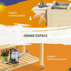 Jardinière sur Pied - Potager sur roulettes - étagère, Tablette Rabattable, Inserts d'irrigation, Feutre de Drainage Inclus - Bois Sapin pré-huilé dim. 123L x 54l x 87H cm