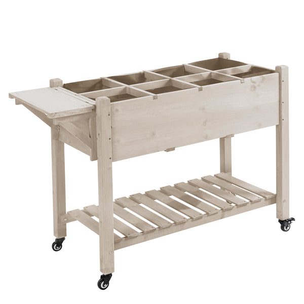 Jardinière sur Pied - Potager sur roulettes - étagère, Tablette Rabattable, Inserts d'irrigation, Feutre de Drainage Inclus - Bois Sapin pré-huilé dim. 123L x 54l x 87H cm