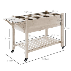 Jardinière sur Pied - Potager sur roulettes - étagère, Tablette Rabattable, Inserts d'irrigation, Feutre de Drainage Inclus - Bois Sapin pré-huilé dim. 123L x 54l x 87H cm