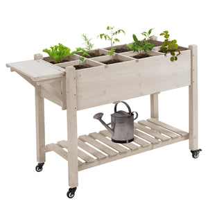 Jardinière sur Pied - Potager sur roulettes - étagère, Tablette Rabattable, Inserts d'irrigation, Feutre de Drainage Inclus - Bois Sapin pré-huilé dim. 123L x 54l x 87H cm